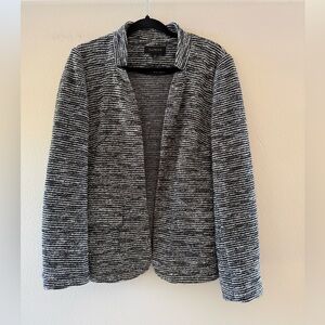 Talbots Black and White Striped Tweed Blazer With Hook Closure